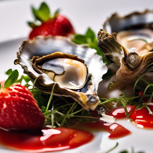 Homemade dish Oysters with strawberries 94018